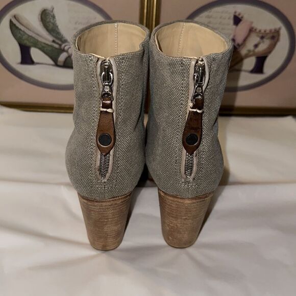 Rag & Bone 9.5 Moth Green Olive Canvas Back Zip Stacked Heel Ankle Booties - Picture 4 of 15